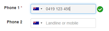 Phone number with green tick