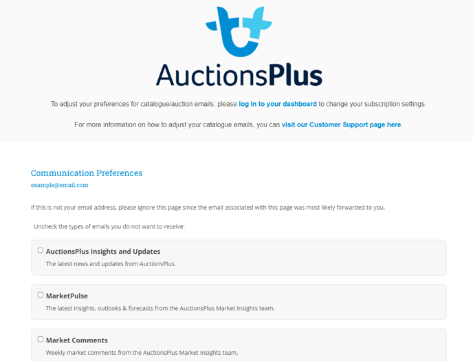 auctionsplus unsuscribe page