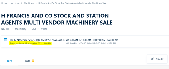 timer in machinery auction